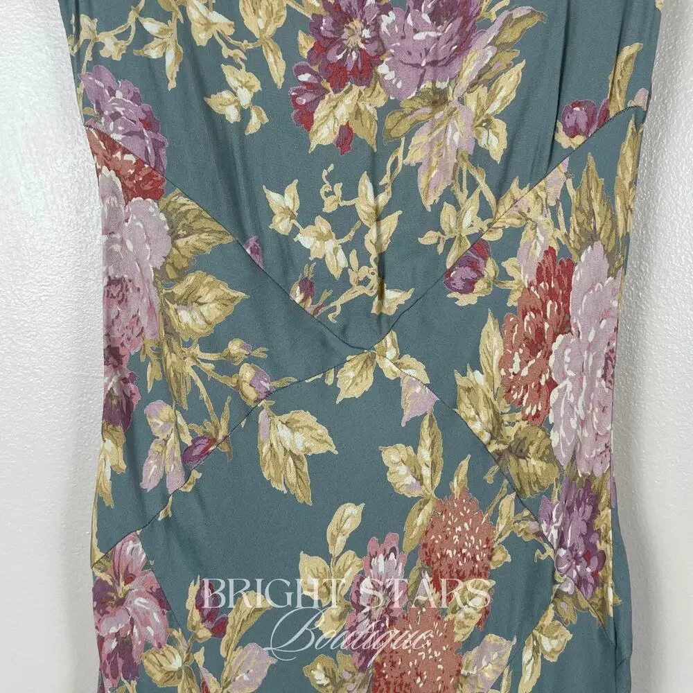 Super Rare Floral Maxi Dress ALT ASO Phoebe Buffay Friends Green Sleeveless VTG